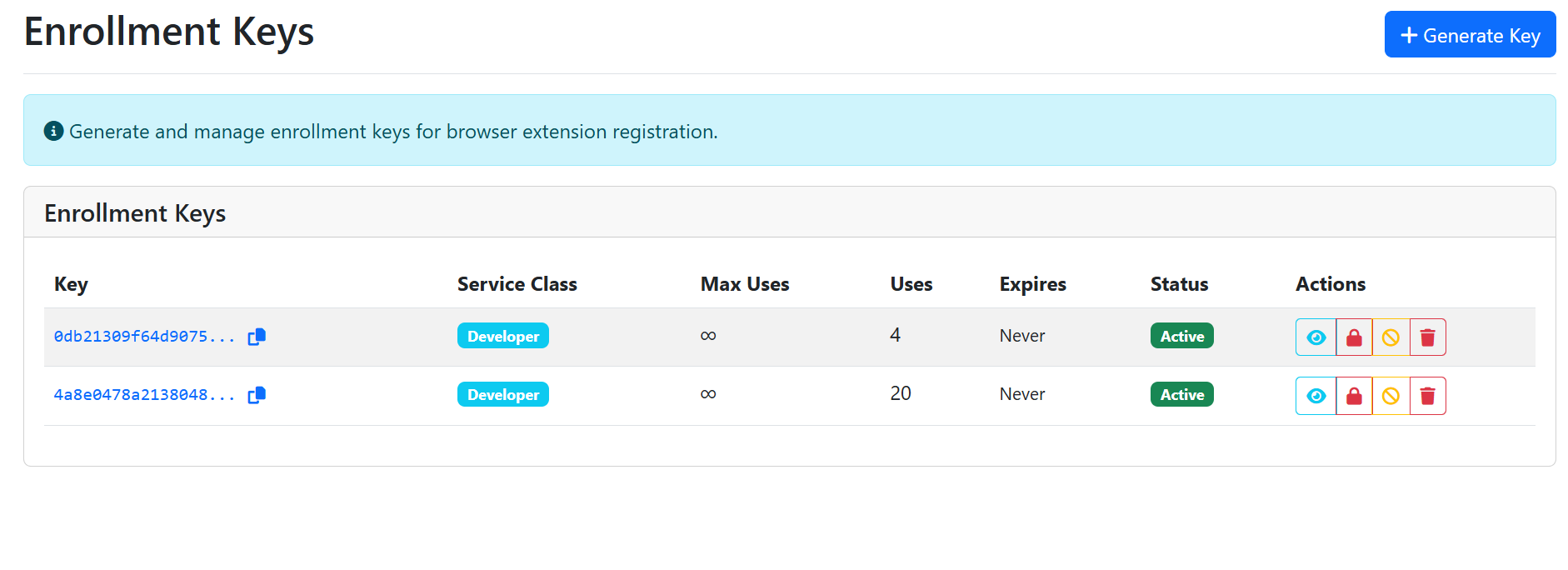 Enrollment Key Management