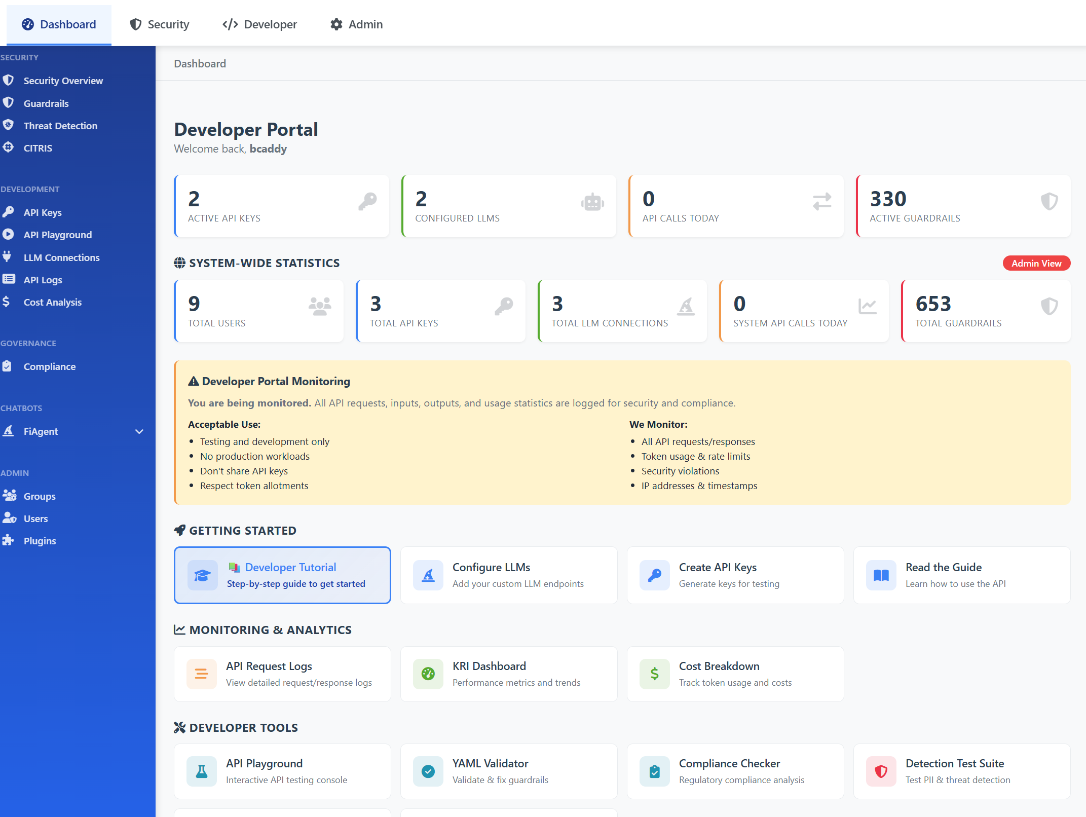 Developer Portal Dashboard